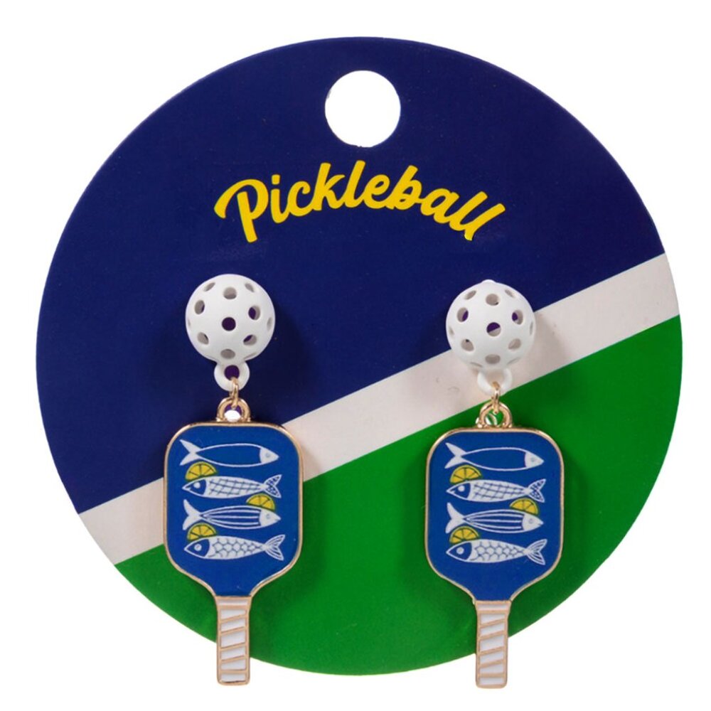 Pickleball Sardines Fish Nautical Theme Drop Earrings